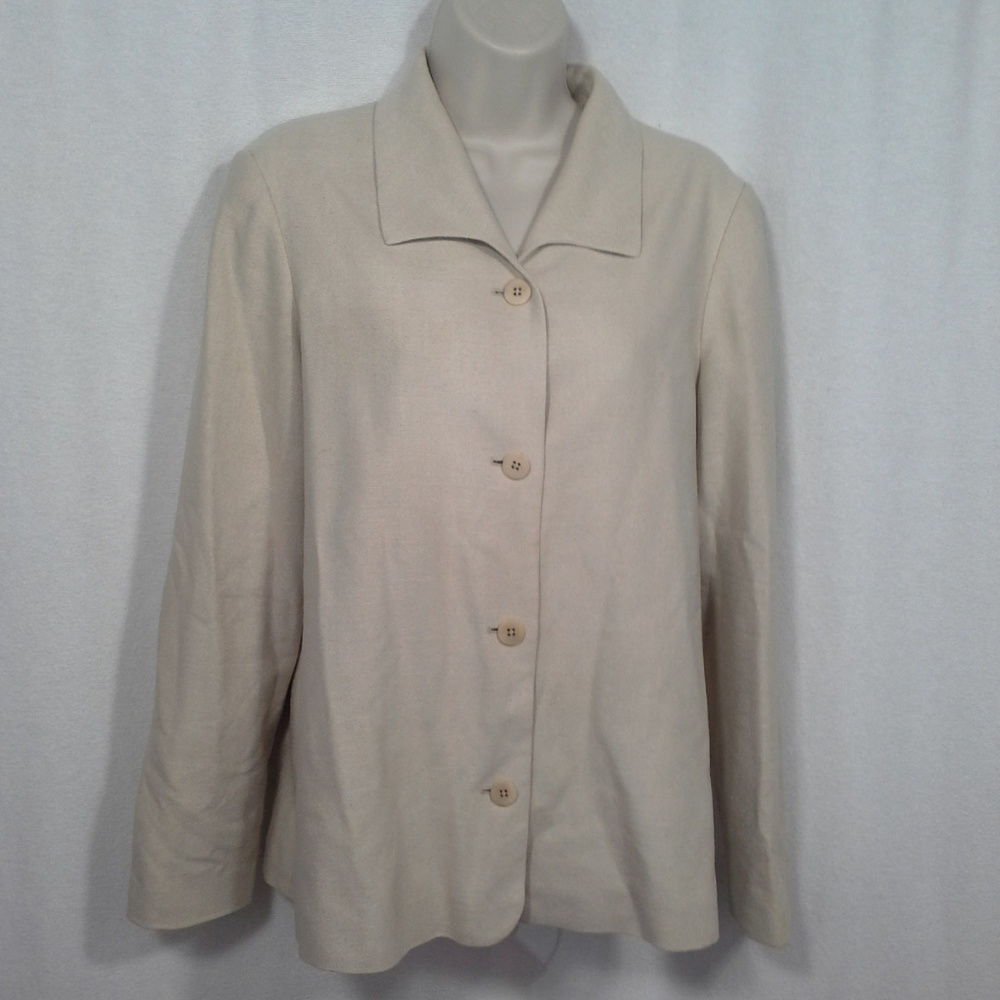 Nordstrom jacket blazer Sz M Silk Beige Off-white Lined 3-button - Picture 7 of 7